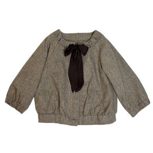 Attention Brown Tweed Pageboy Tie Neck Cropped Blazer Jacket - Size Medium